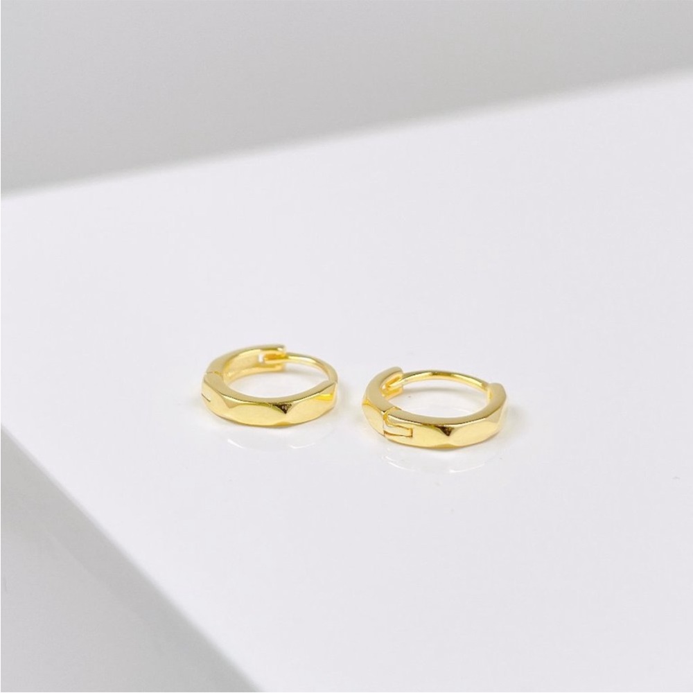 Geometry 18K Gold Layered Silver Huggie Hoop Earrings S925